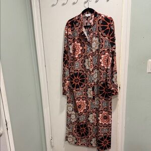 Chic Long Sleeve Patterned Dress in Black Red great white pink geometric pattern